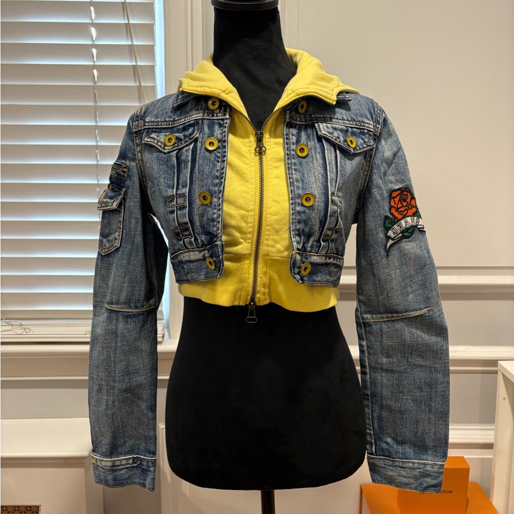 Y2K Fall Cropped Denim Jacket with removable hood - Picture 3 of 8
